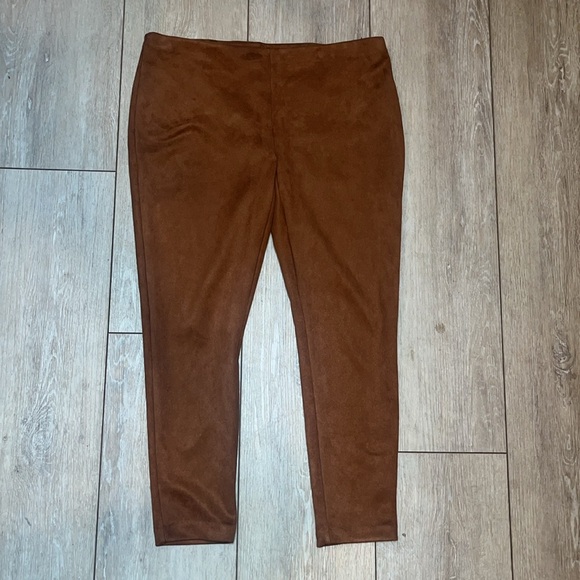 Faux Suede Pencil Dress Leggings Pants Pull On Size Large Chocolate Brown NYCC L - Picture 3 of 14